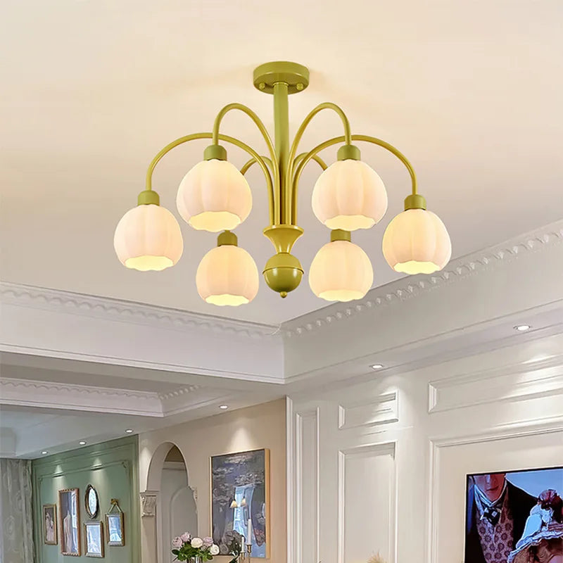 lampenkroonluchter in glas noordse stijl met pompoenlampenkap voor huisdecoratie