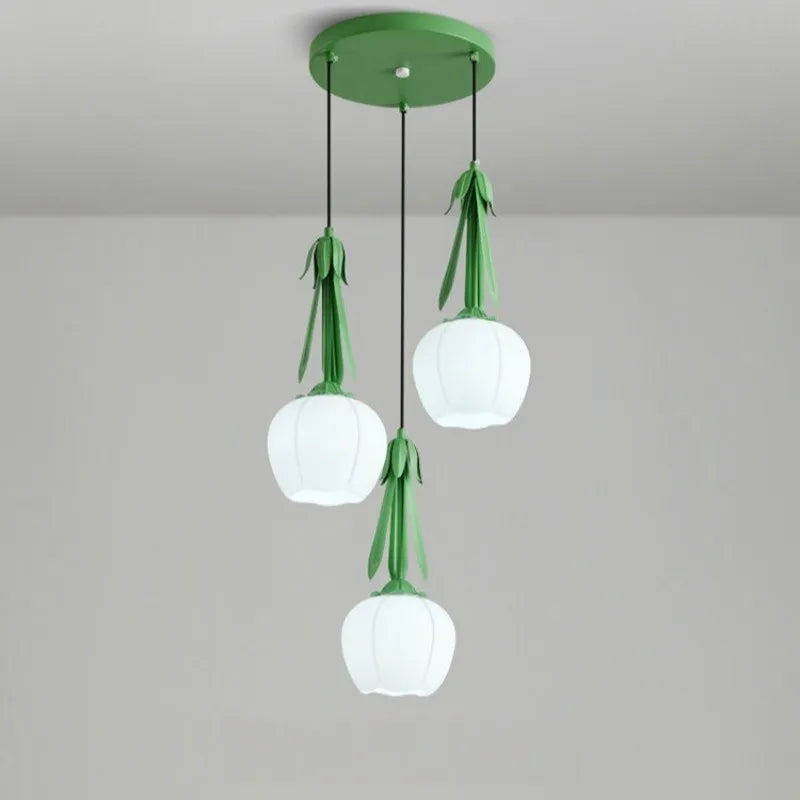 art deco glazen kroonluchter met hangende bloemvormige kap