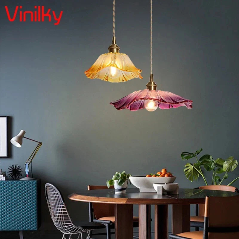 Minimalistische Noordse hanglamp Japanse stijl messing glas restaurant kroonluchter slaapkamer nachtkastje gang balkon bar bloemlampen
