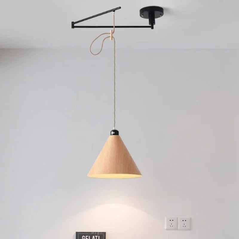 moderne led-kroonluchter met creatief ontwerp en uitschuifbare houten armen