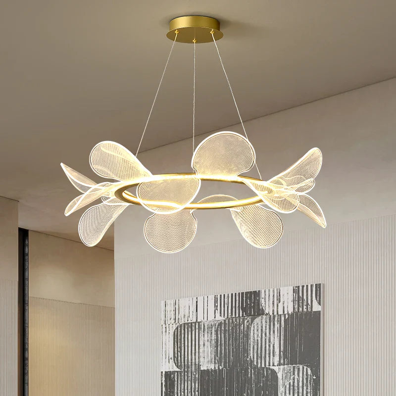 transparante acryl lampenkroonluchter met gouden ring variabele dimming