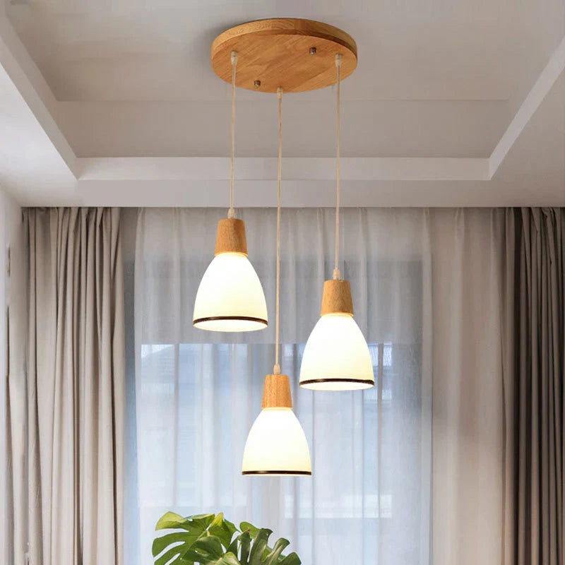 Massief houten en handgemaakt glazen hanglamp