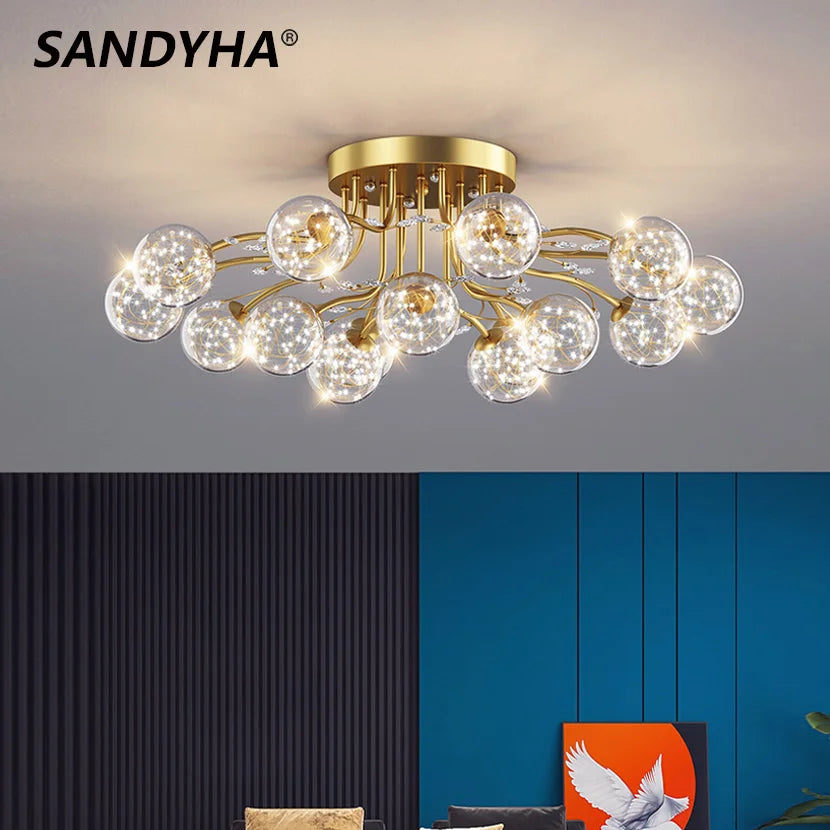 sandyha led-sterkroonluchter met glazen bol en kristal