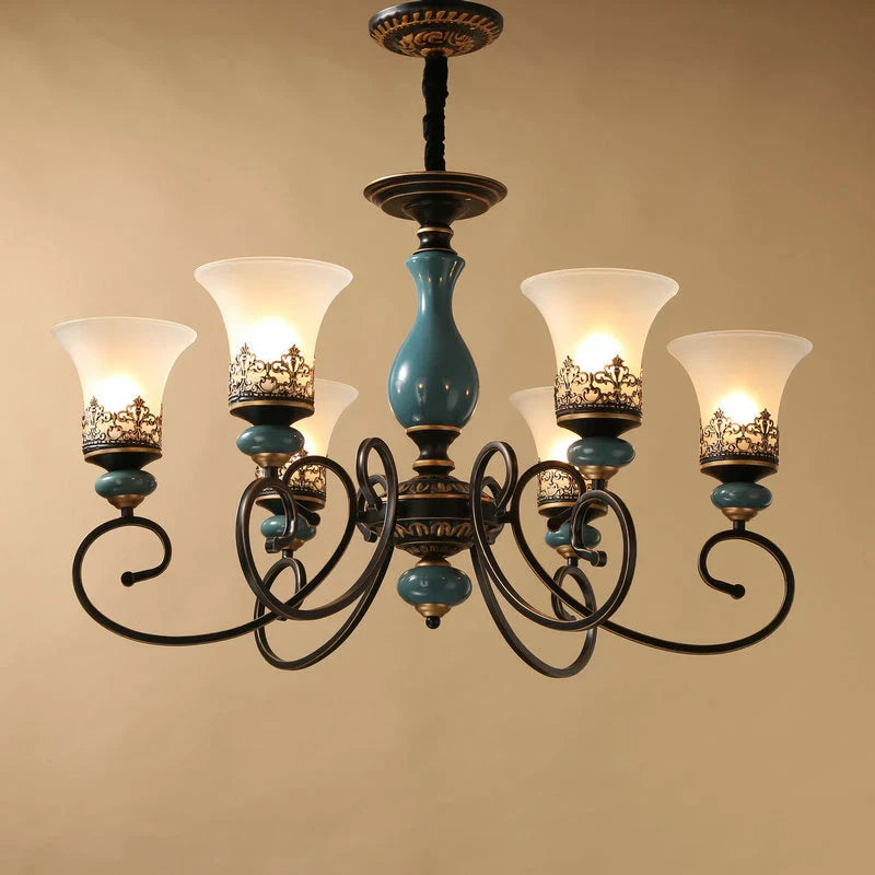 Vintage Europese keramische en metalen hanglamp, antiek design