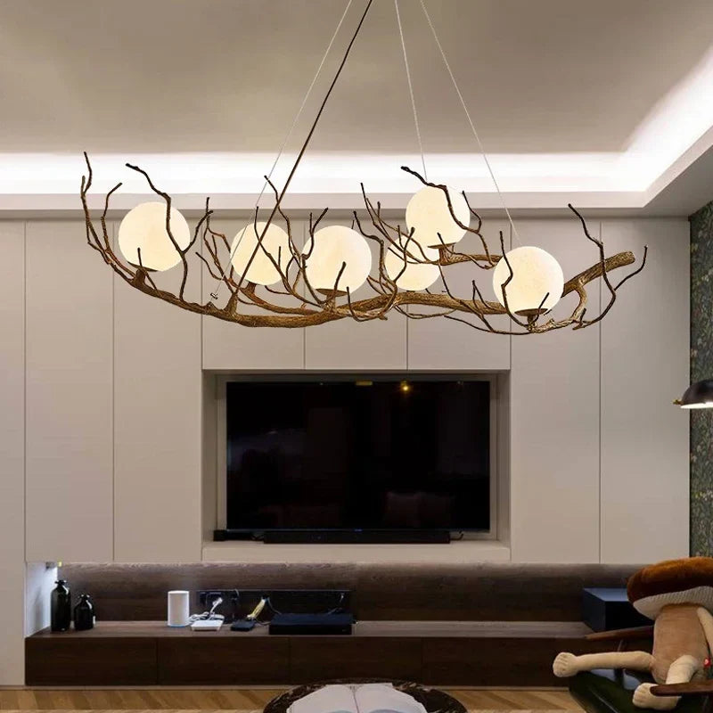Vintage LED kroonluchter van natuurlijk hout