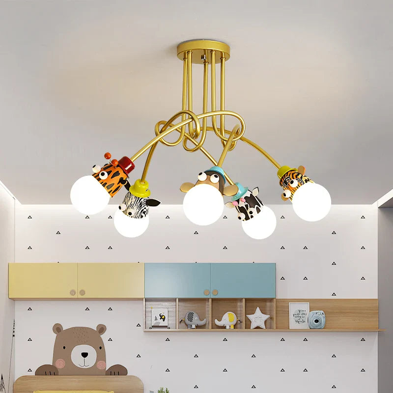 stripfiguren dieren hanglamp met aap, zebra, tijger, giraffe voor kinderen