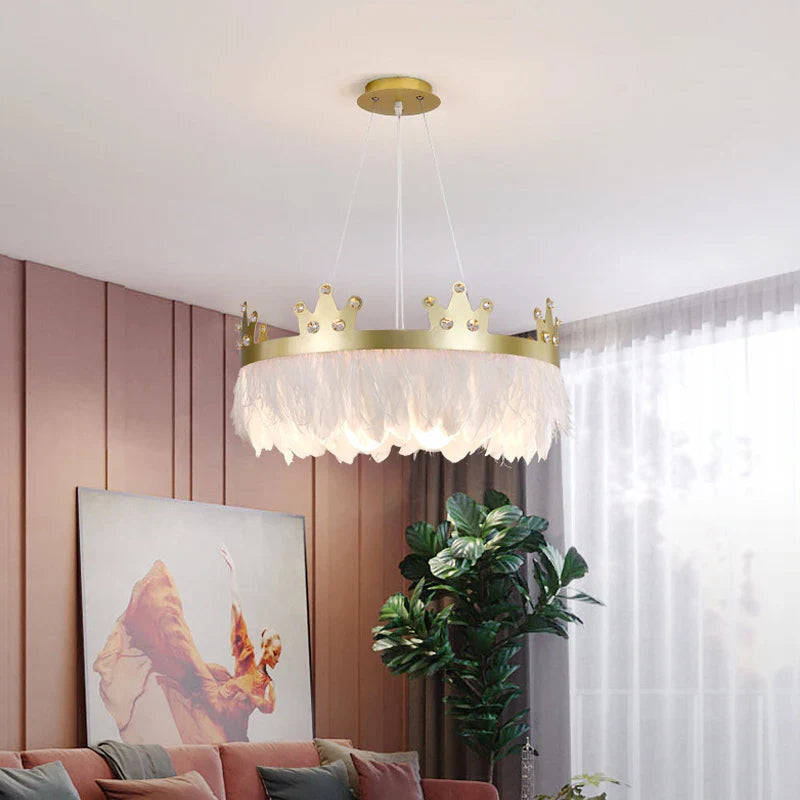 eenvoudige luxe noordse kroonluchter met kristallen veer hanglamp