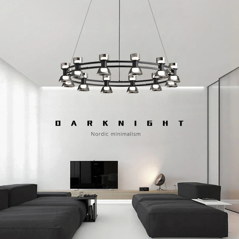 Creatieve kroonluchter van koper en glas met licht modern design