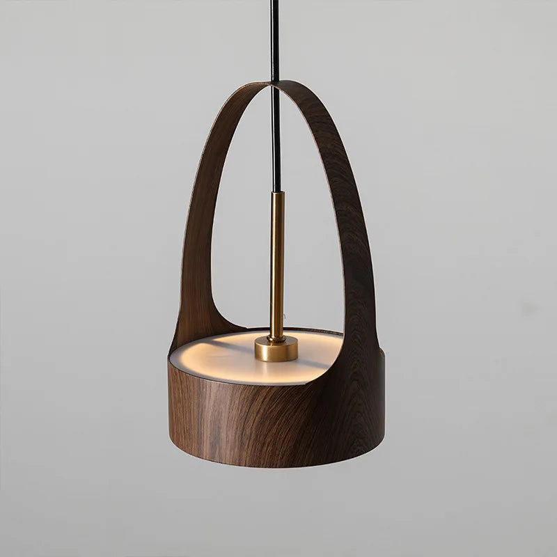 moderne kroonluchter met houtnerf imitatie in noordse stijl led-hanglamp