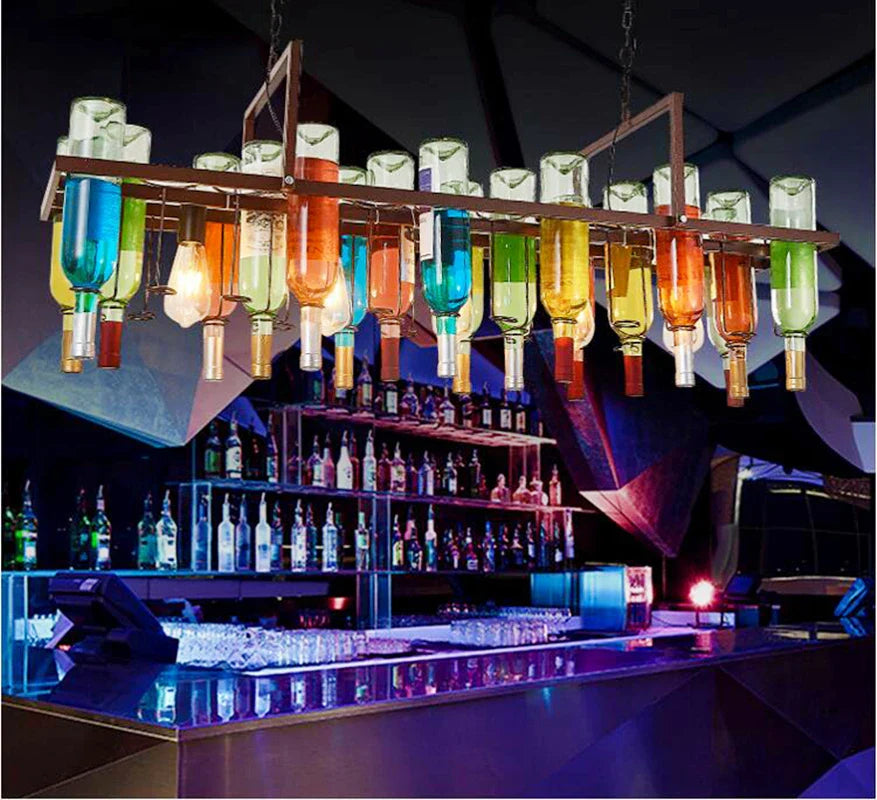 wijnfles glazen kroonluchter E27 led vintage Amerikaans retro industrieel bar creatieve café restaurant verlichting