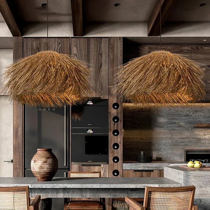 Handgevlochten rotan LED Japanse Wabi Sabi kroonluchter hanglamp restaurant bar hanglamp retro huisdecoratie hanglampen