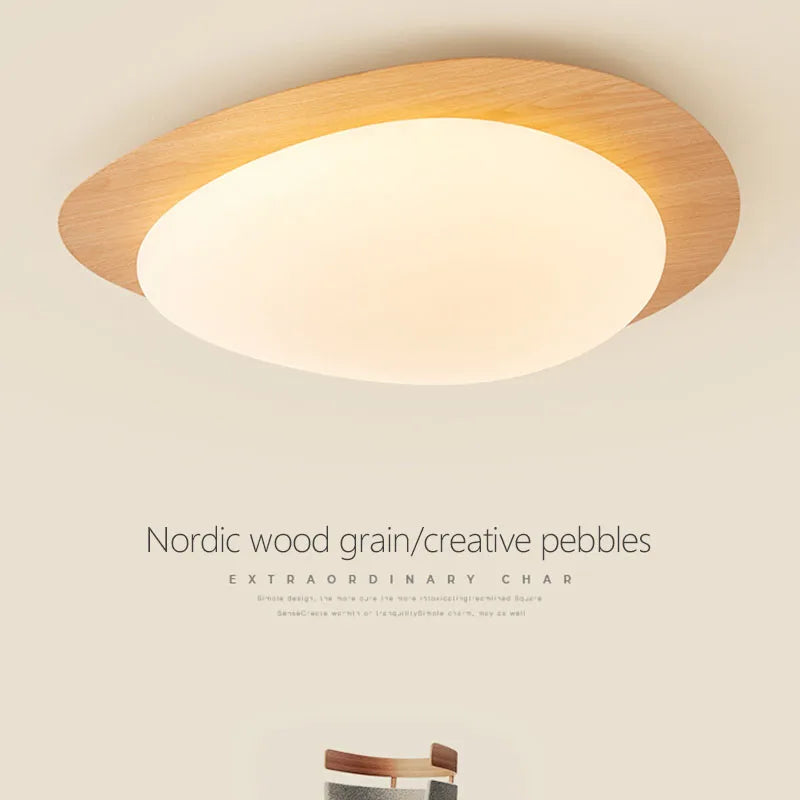 Elegante noordse houten LED-plafondlamp