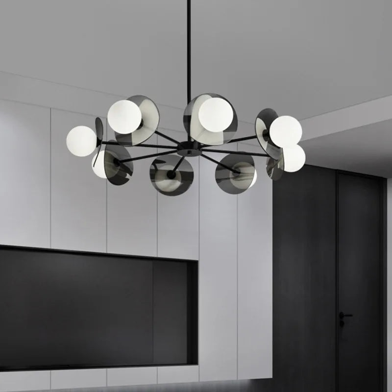 luxe koperen kroonluchter met minimalistische italiaanse led-verlichting
