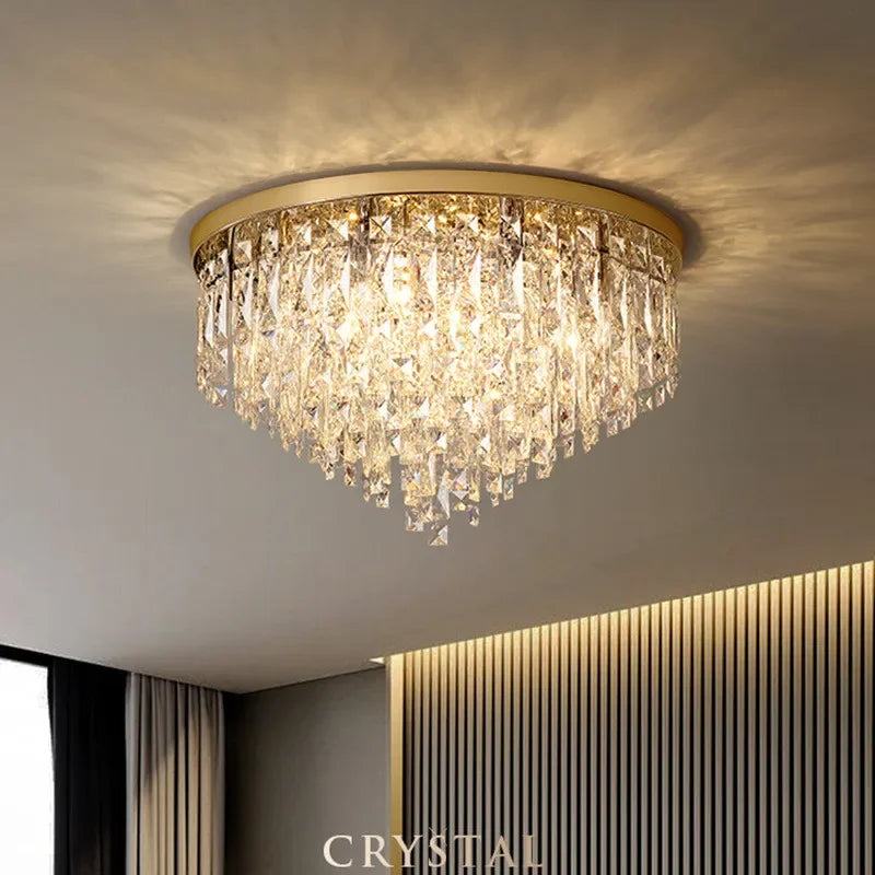 Moderne stalen led kroonluchter met art deco kristallen