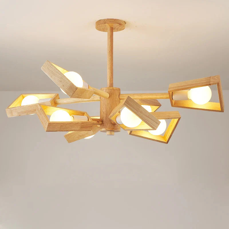hangende houten kroonluchter met noordse boomverlichting voor decoratie