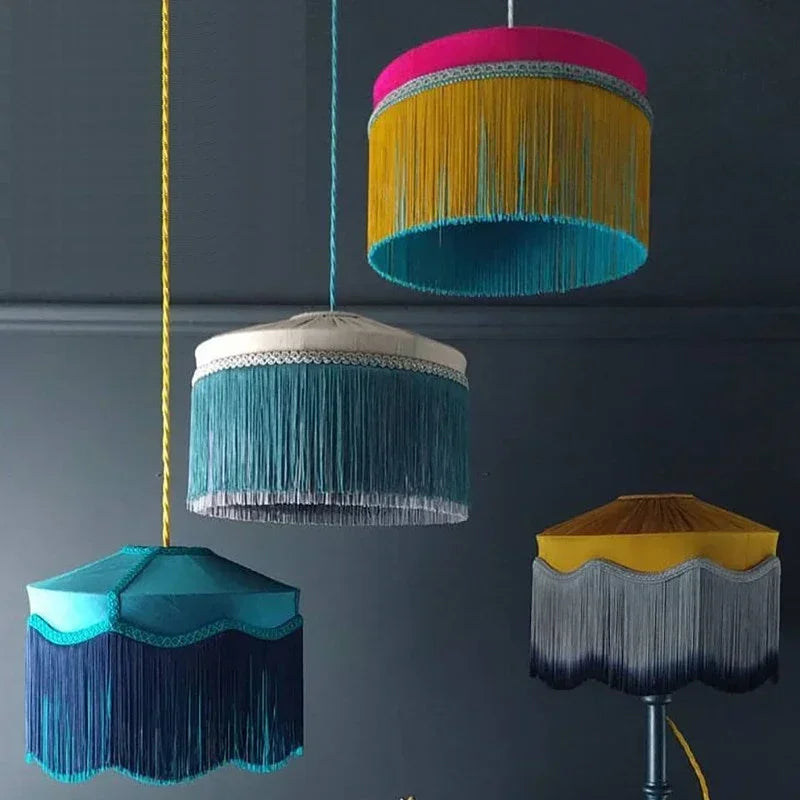vintage stoffen designlamp met kwastjes voor binnenhuisdecoratie
