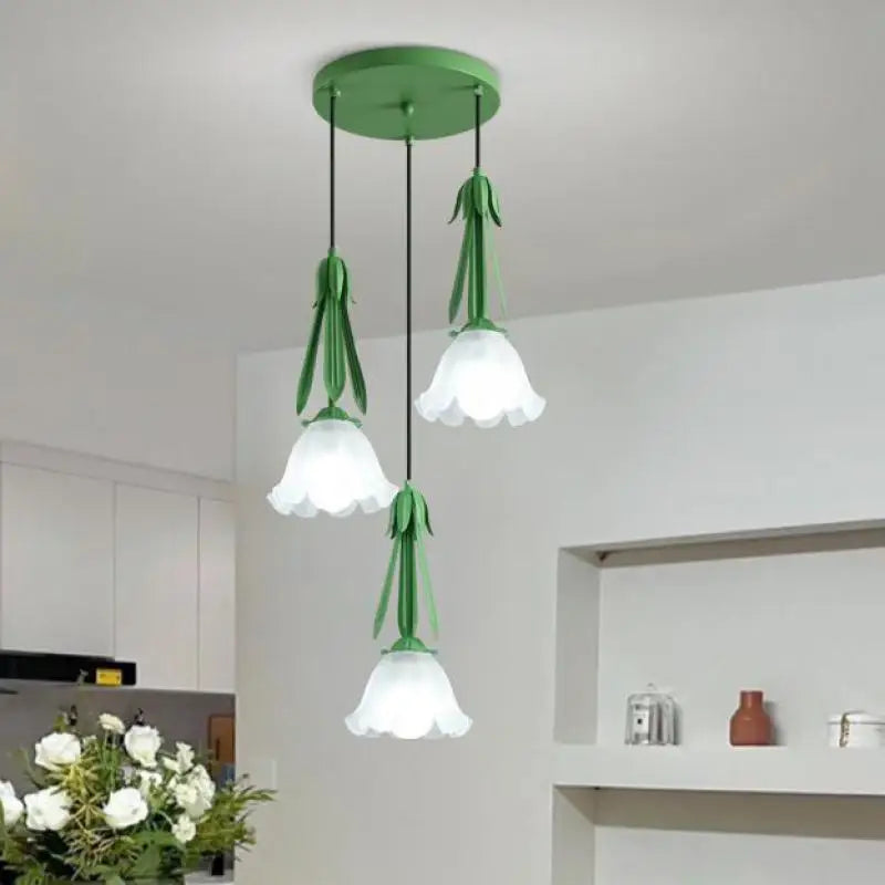 hangende led-kroonluchter met 3 koppen van melkachtig wit glas