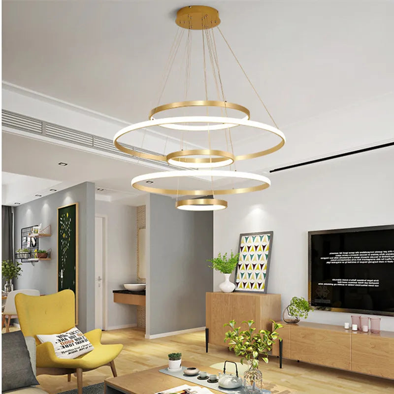moderne Scandinavische kroonluchter met afstandsbediening en lichtkring