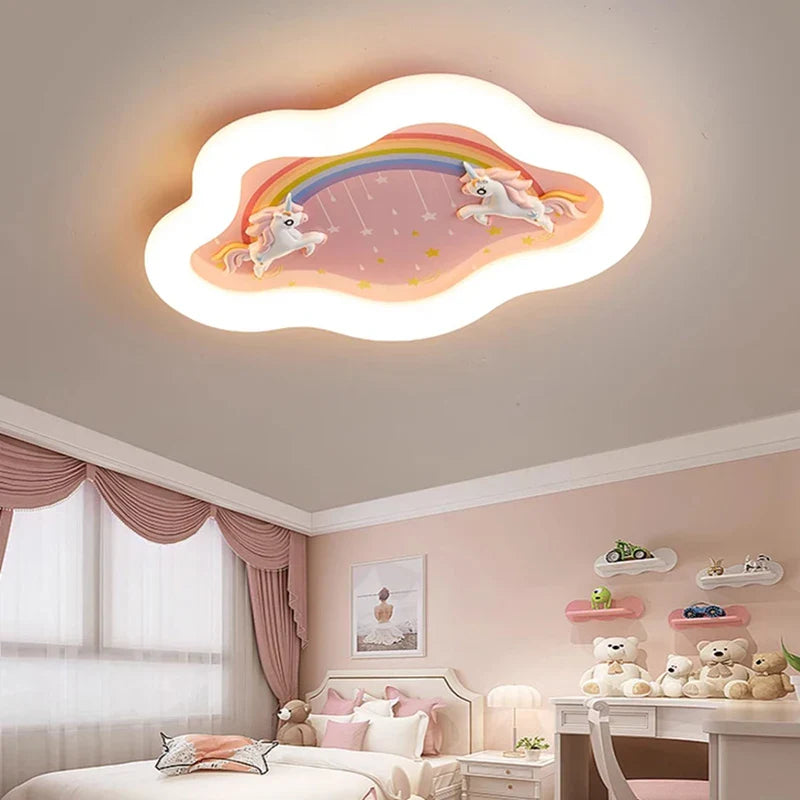 regenboog wolkkroonluchter met paard voor kinderkamer
