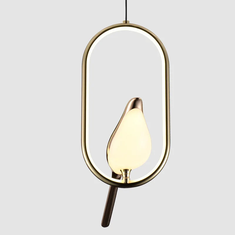 Noordse gouden acrylkroonluchter met hangende led-baarzen en vogels