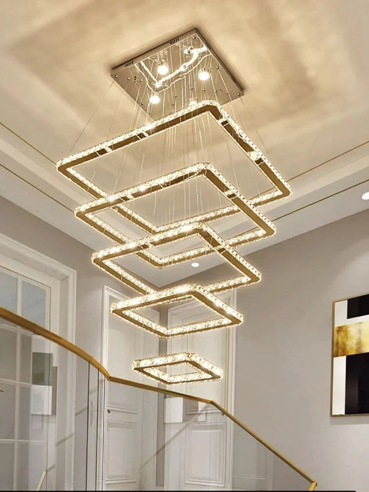 minimalistische moderne led-kroonluchter in kristal met elegant design
