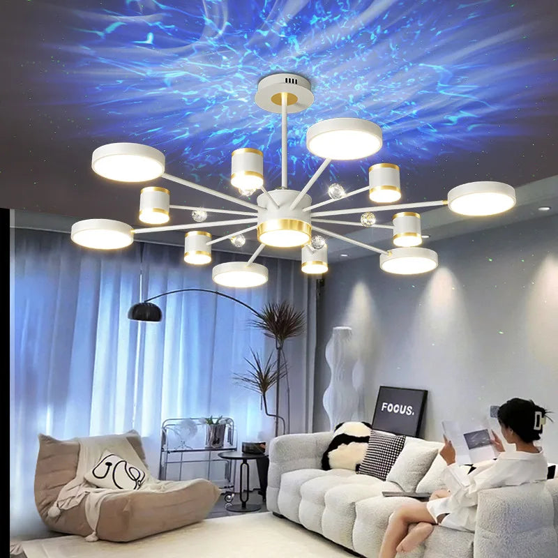 luxueuze noorderlicht kristallen led-kroonluchter hangend aan plafond