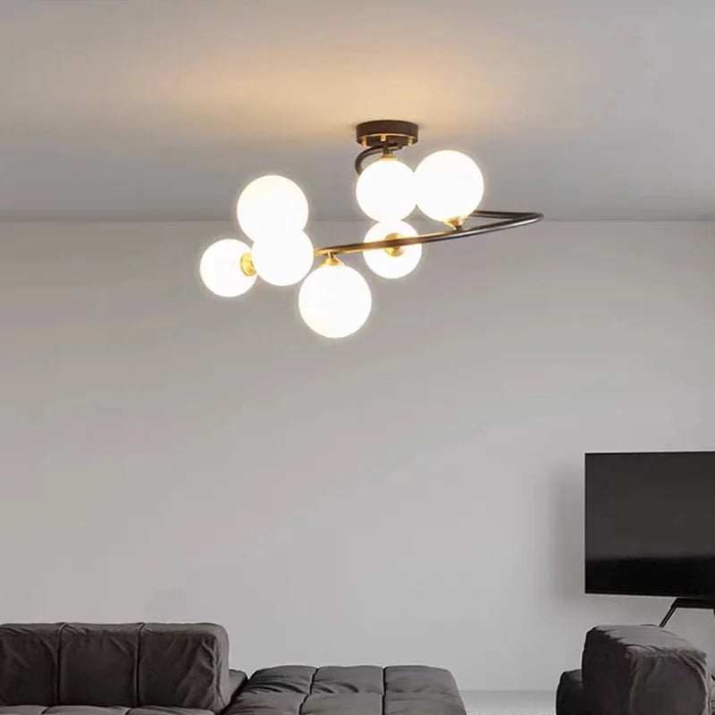 moderne kroonluchter van glas en zwart koper voor interieur