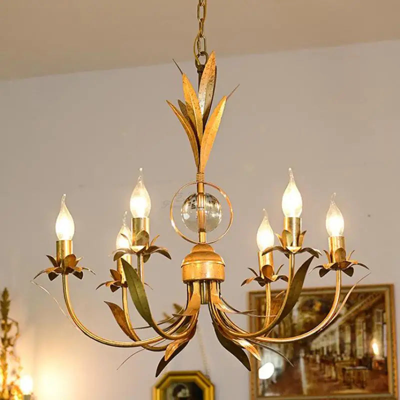 vintage retro ijzeren kroonluchter met 6 armen voor nostalgische verlichting