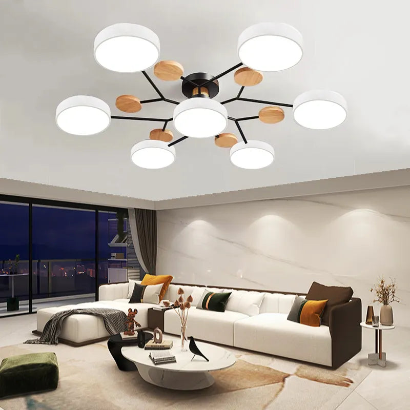 Elegante Scandinavische houten LED-kroonluchter