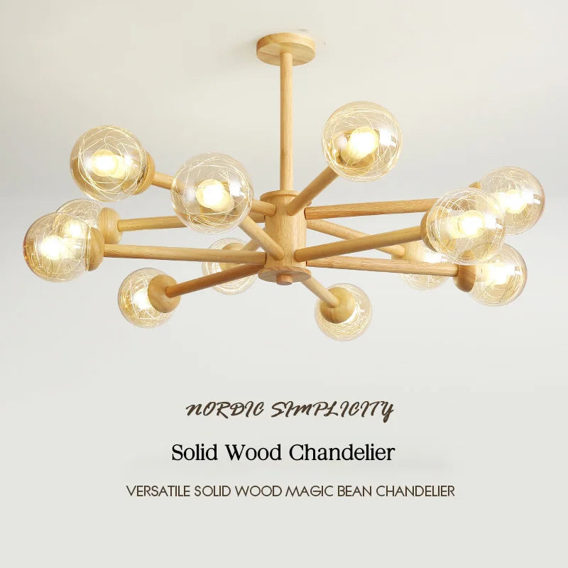 moderne houten kroonluchter met glazen kap voor huisdecoratie