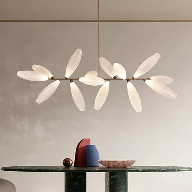 luxe minimalistische nordische kroonluchter met glazen tak en edelstenen
