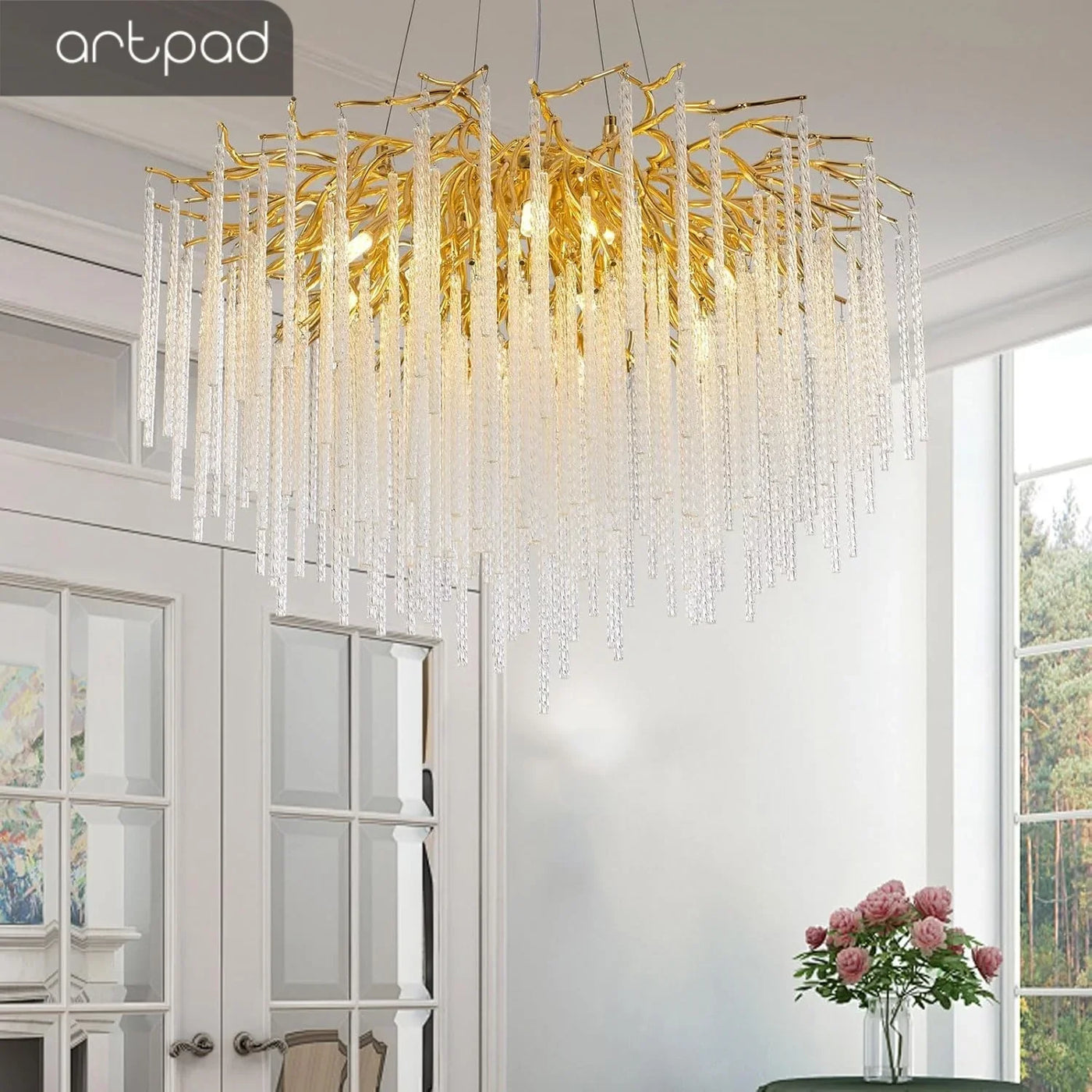 Moderne gouden kristallen hanglamp met elegantie