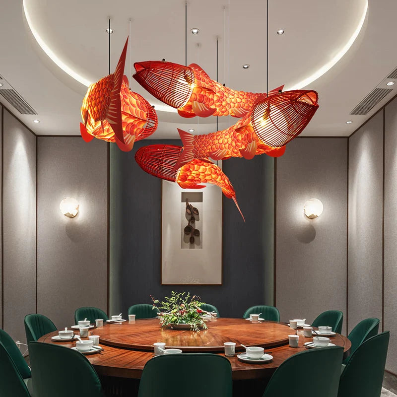 bamboe kroonluchter in Chinese stijl met grote vis