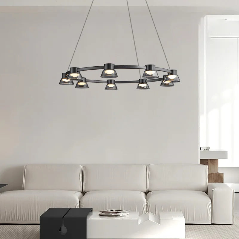 minimalistische moderne led kroonluchter van glas, nordisch design, hangend