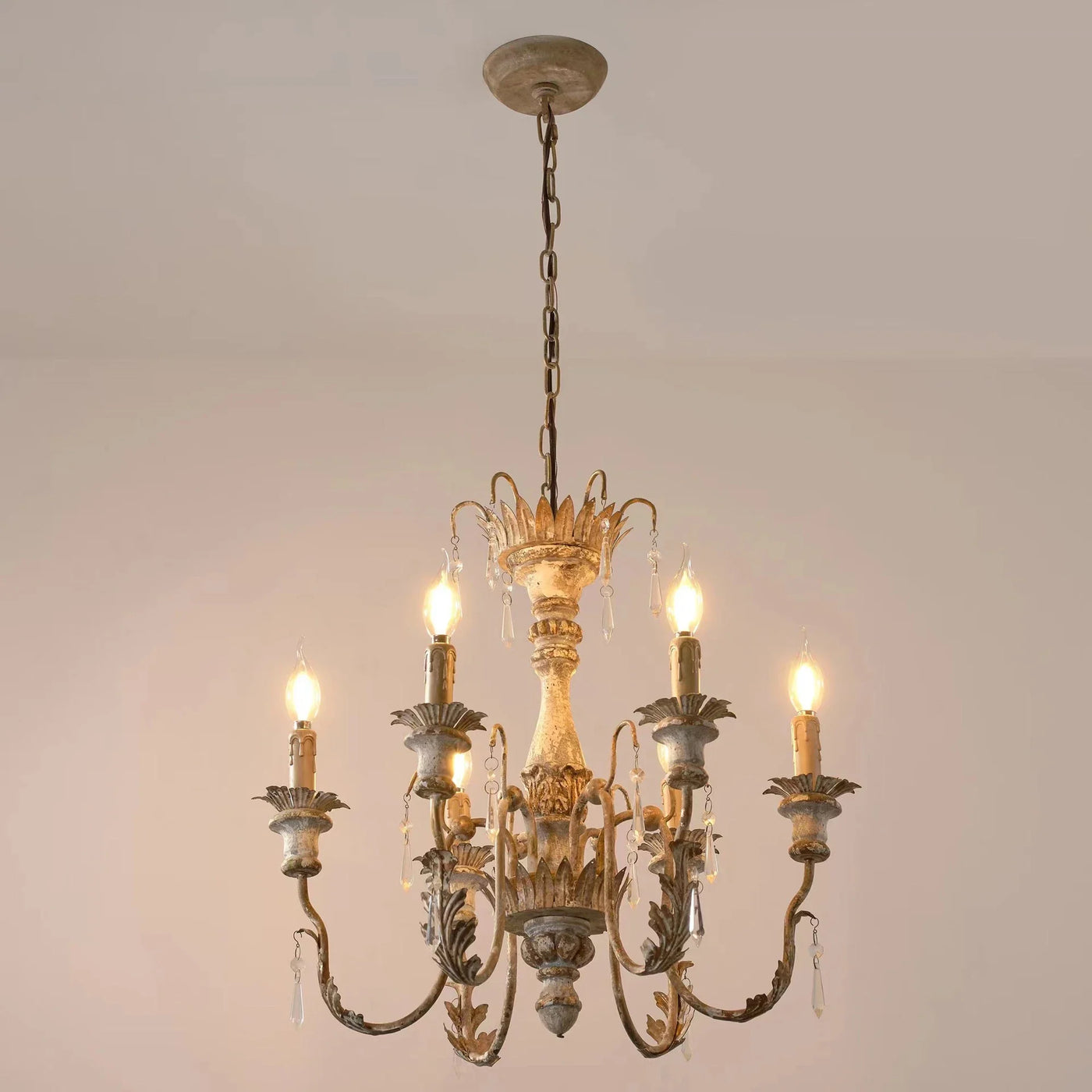 Stralende Franse vintage houten kroonluchter