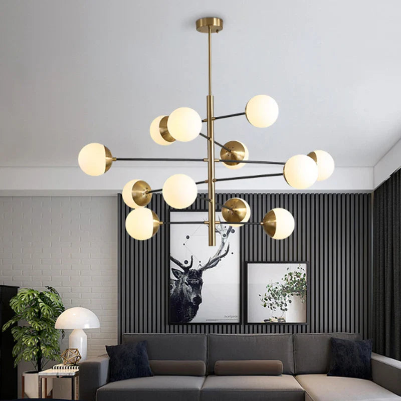 moderne glazen bol kroonluchter met gouden metalen artistieke decoratie