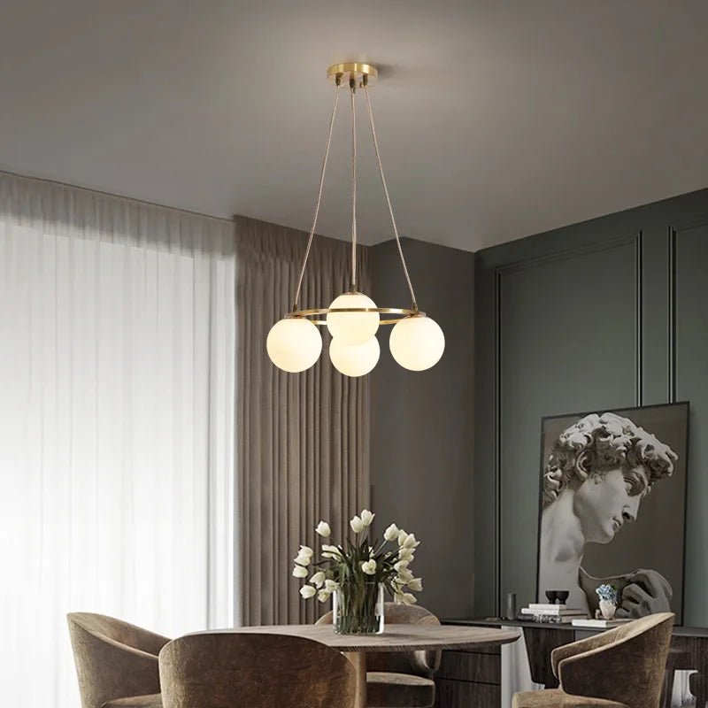 4-lamps glazen en koperen Scandinavische designlamp om te hangen