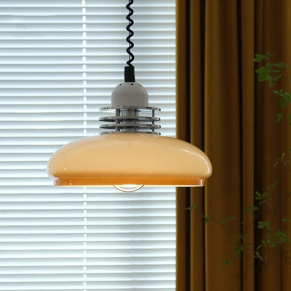 bauhaus hanglamp in middeleeuws glas, retro uitschuifbare kroonluchter