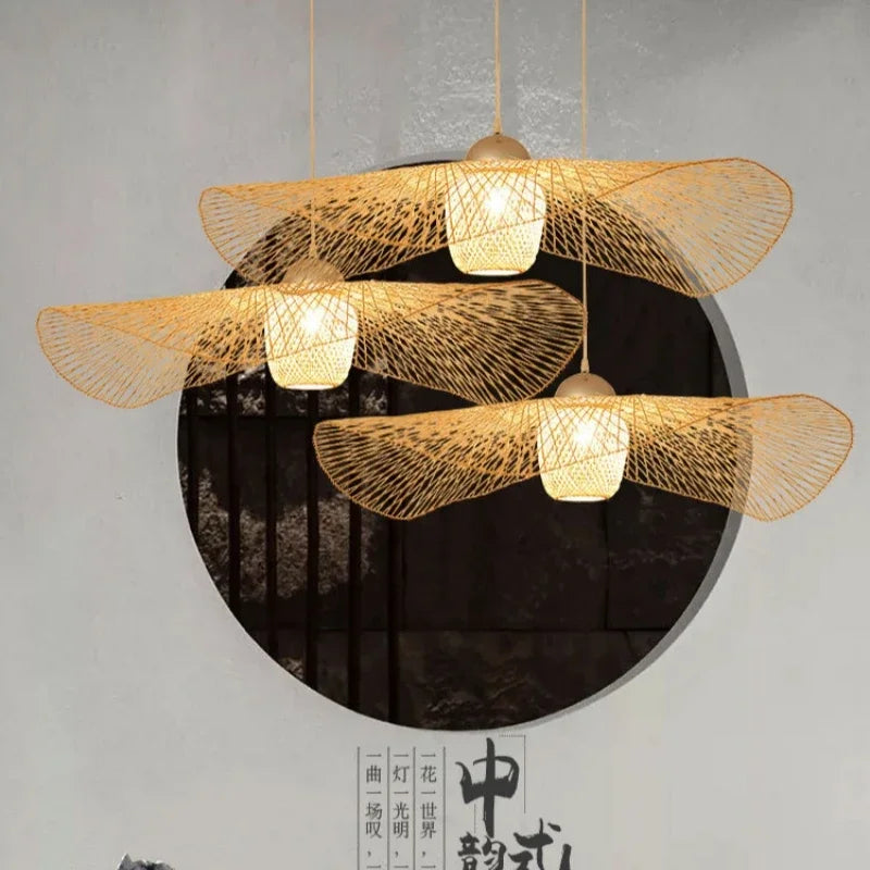 Japans stijl geweven bamboe kroonluchter voor modern decor