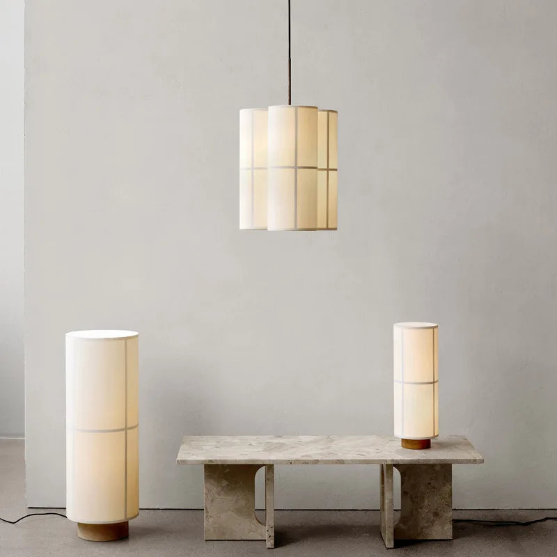 Minimalistische vintage kroonluchter met stoffen kap hanglamp designer hashira