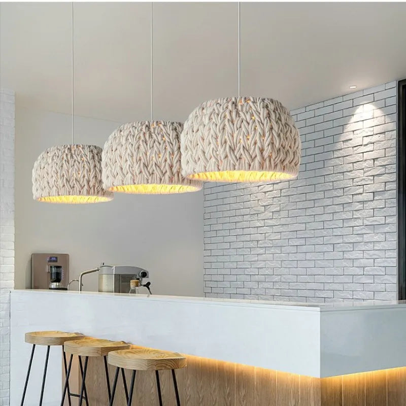 Nordisch Wabi Sabi E27 LED hanglampen gebreid touw minimalisme hanglamp Lampenkroon hanglamp eetkamer verlichting