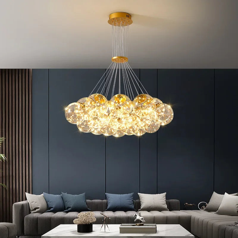 noordse kroonluchter van gerookt glas met led voor binnendecoratie