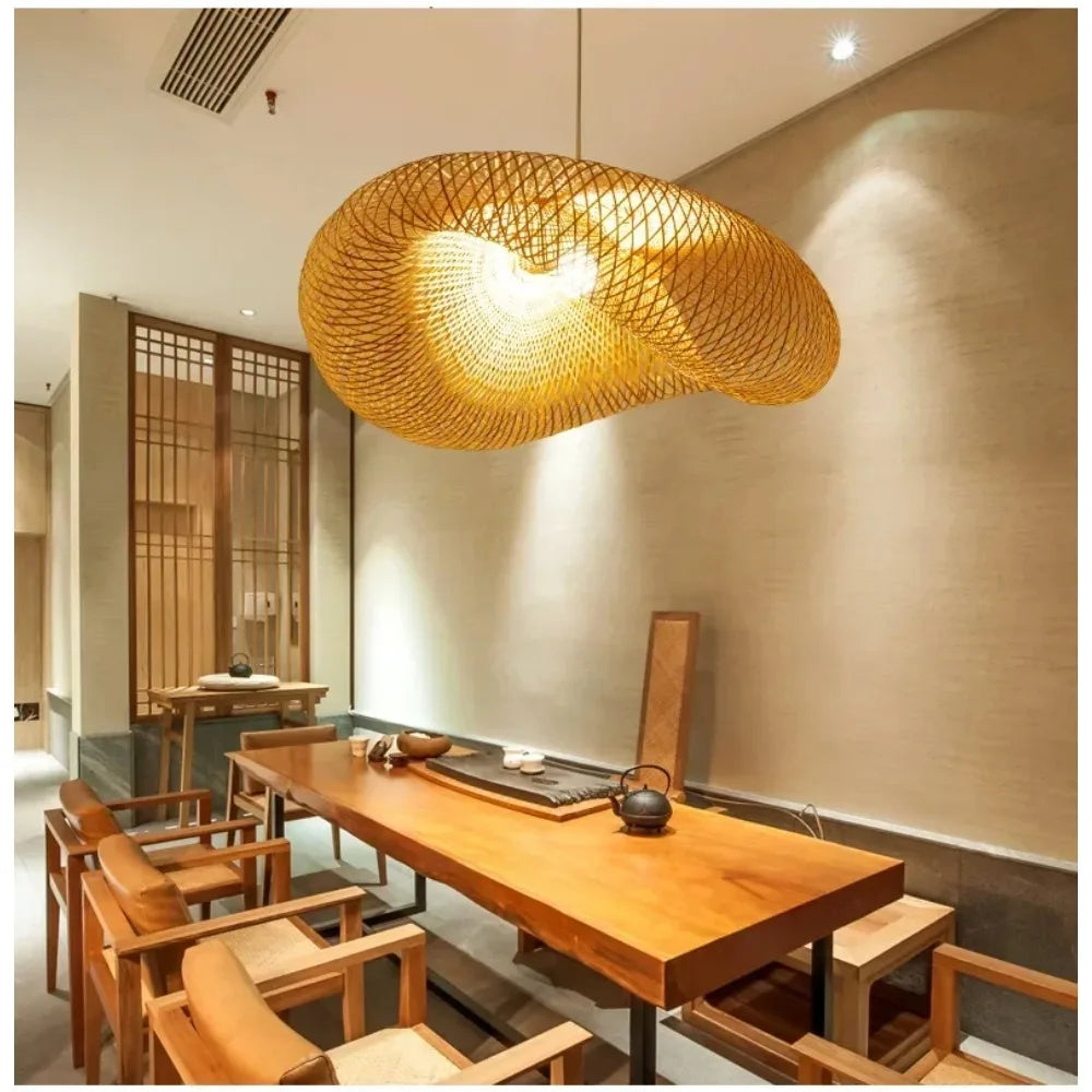 Muto bohemien wolk hanglamp, bamboe, hout, woonkamer