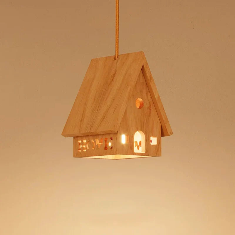 massief houten kroonluchter voor kinderkamer in minimalistische stijl met led