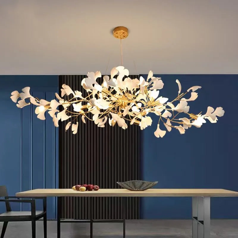 moderne luxe led-kroonluchter van keramiek met ginkgo motief kunst villa