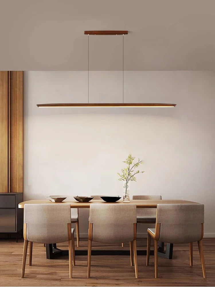 hangende houten kroonluchter, trendy design, dimbaar voor modern interieur