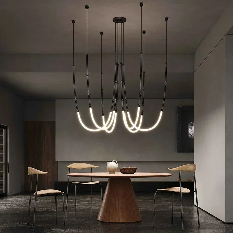 moderne plafondlamp van bamboe, ijzer en siliconen met led-lichten