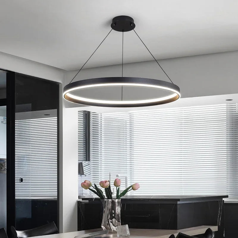 minimalistische moderne led kroonluchter met ronde ring, decoratief