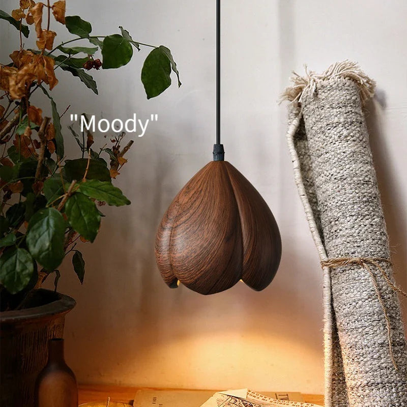 Elegant handgemaakte walnoot hanglamp