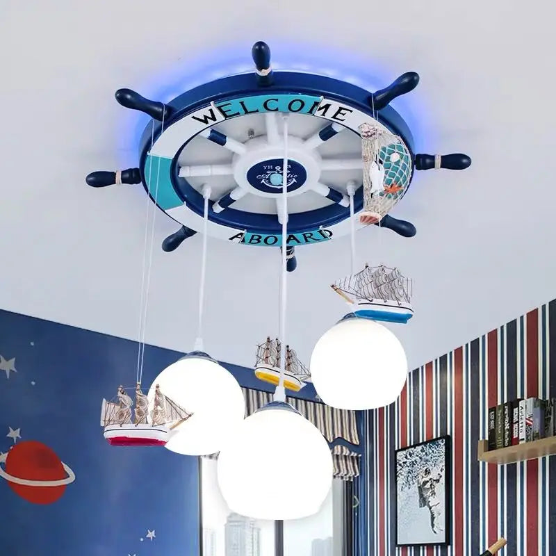 mediterrane stuurwiel kroonluchter met rgb achtergrondverlichting voor kinderen